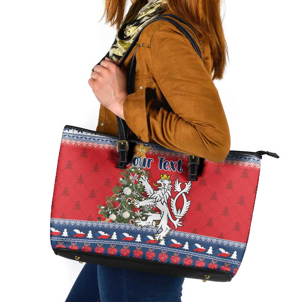 Czech Republic Christmas Personalized Leather Tote Bag Vesele Vanoce - Wonder Print Shop