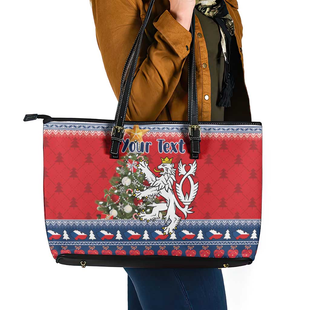 Czech Republic Christmas Personalized Leather Tote Bag Vesele Vanoce - Wonder Print Shop