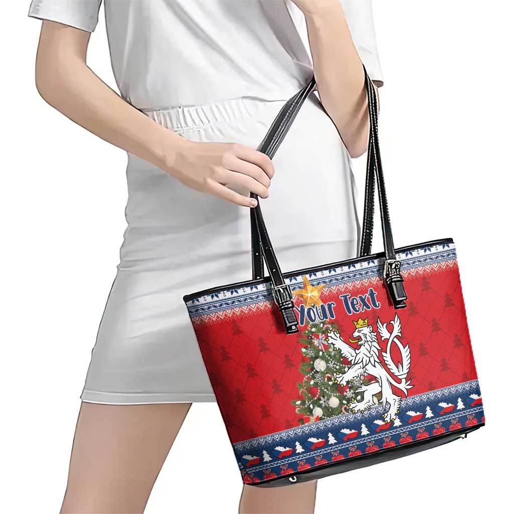 Czech Republic Christmas Personalized Leather Tote Bag Vesele Vanoce - Wonder Print Shop