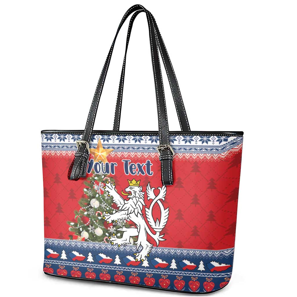 Czech Republic Christmas Personalized Leather Tote Bag Vesele Vanoce - Wonder Print Shop