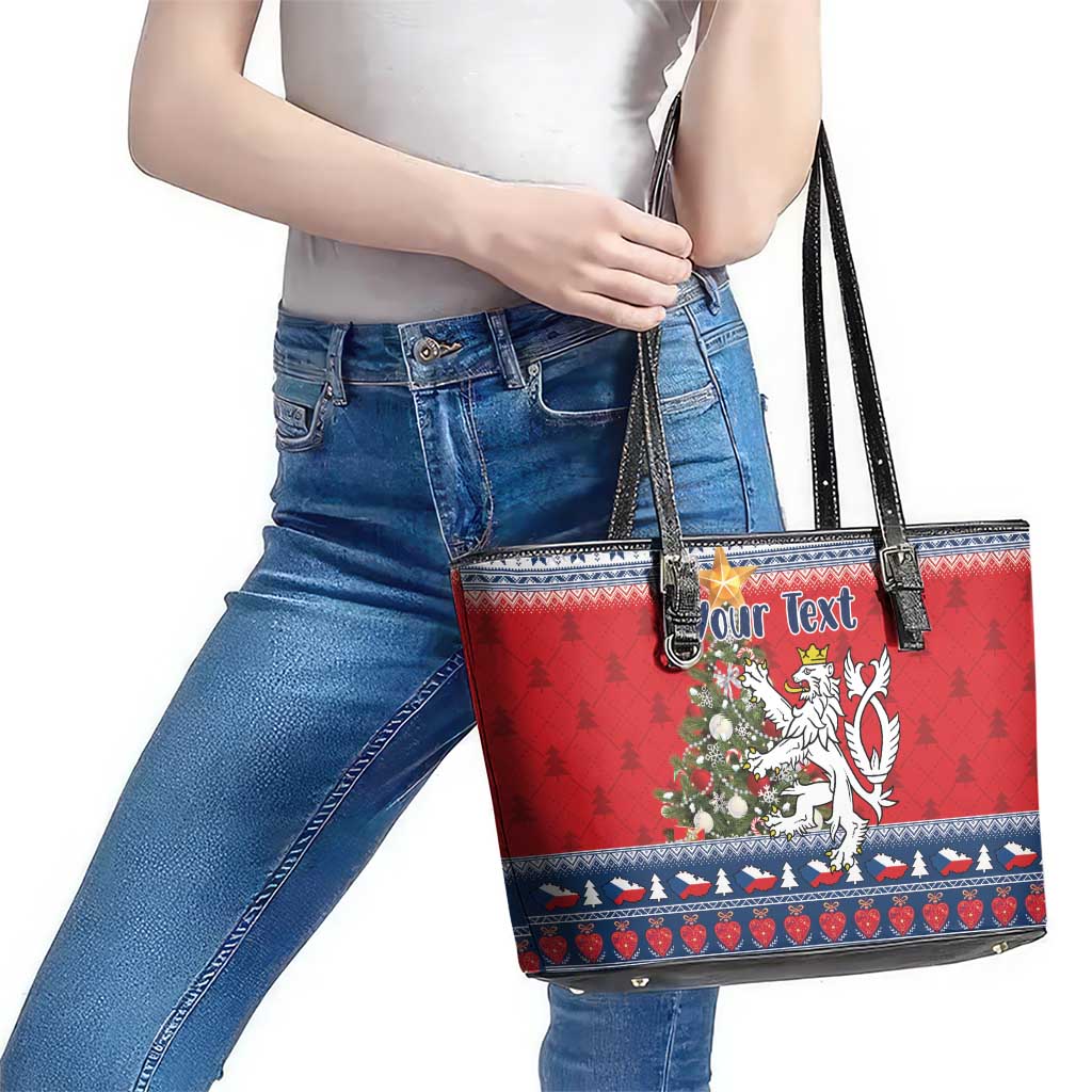 Czech Republic Christmas Personalized Leather Tote Bag Vesele Vanoce - Wonder Print Shop
