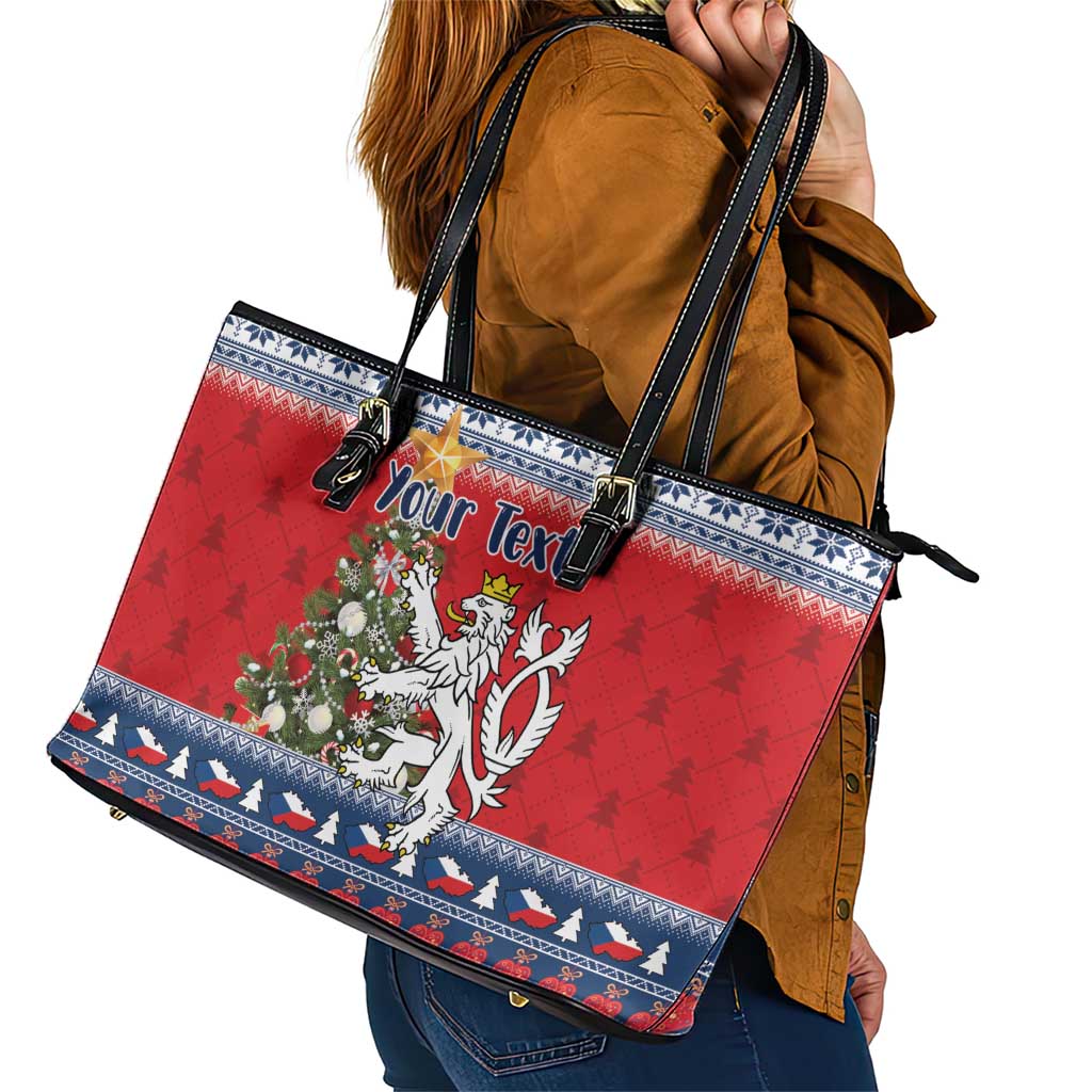 Czech Republic Christmas Personalized Leather Tote Bag Vesele Vanoce - Wonder Print Shop