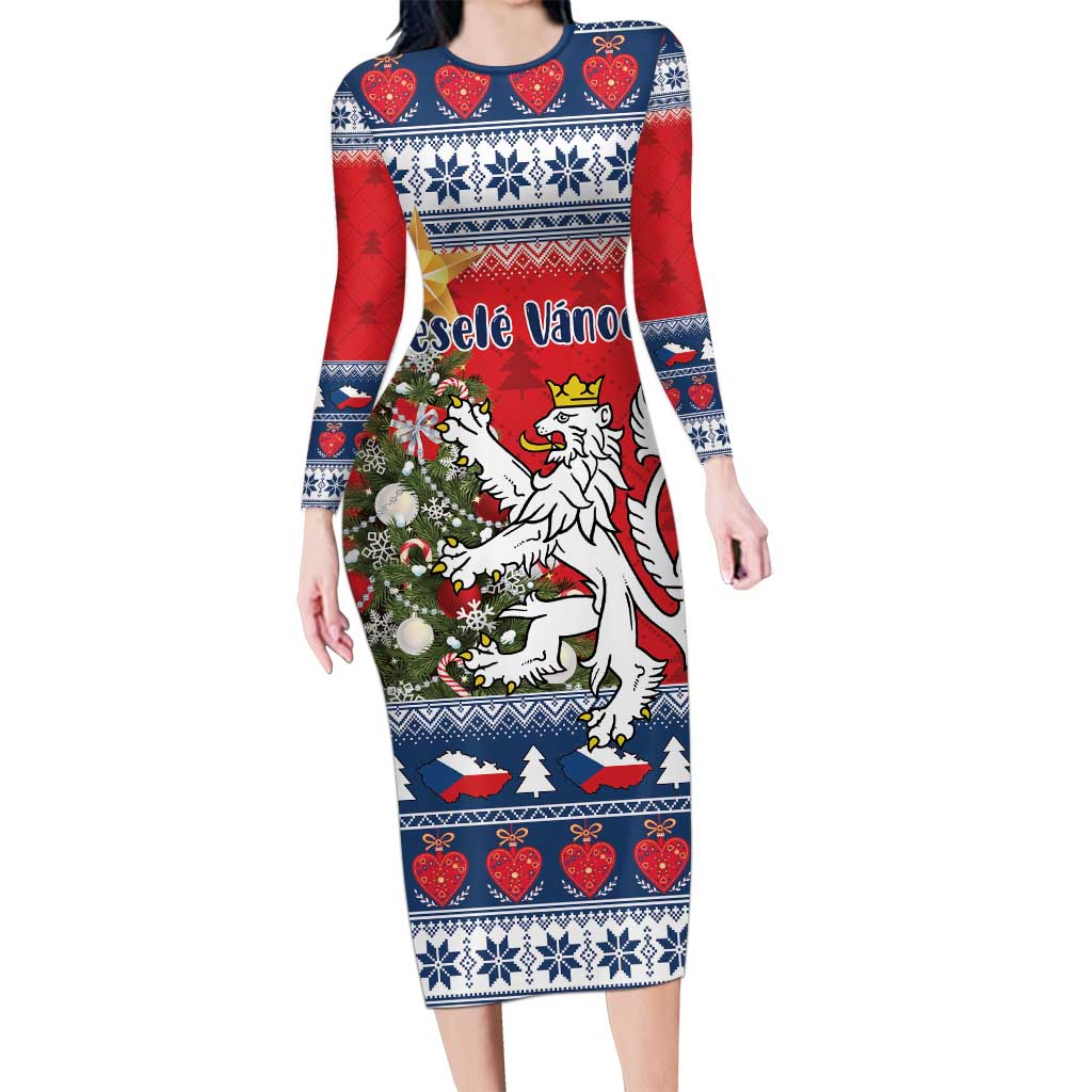 Czech Republic Christmas Personalized Long Sleeve Bodycon Dress Vesele Vanoce - Wonder Print Shop