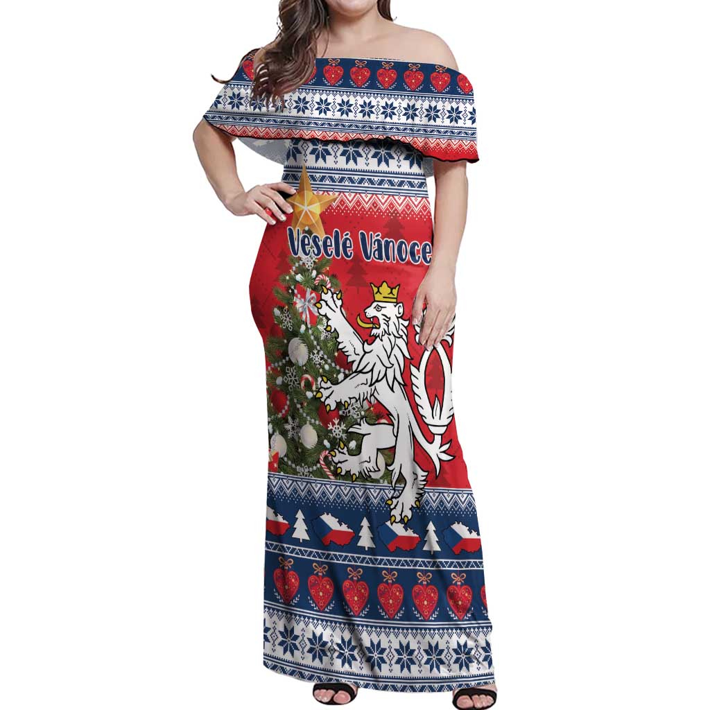 Czech Republic Christmas Personalized Off Shoulder Maxi Dress Vesele Vanoce - Wonder Print Shop