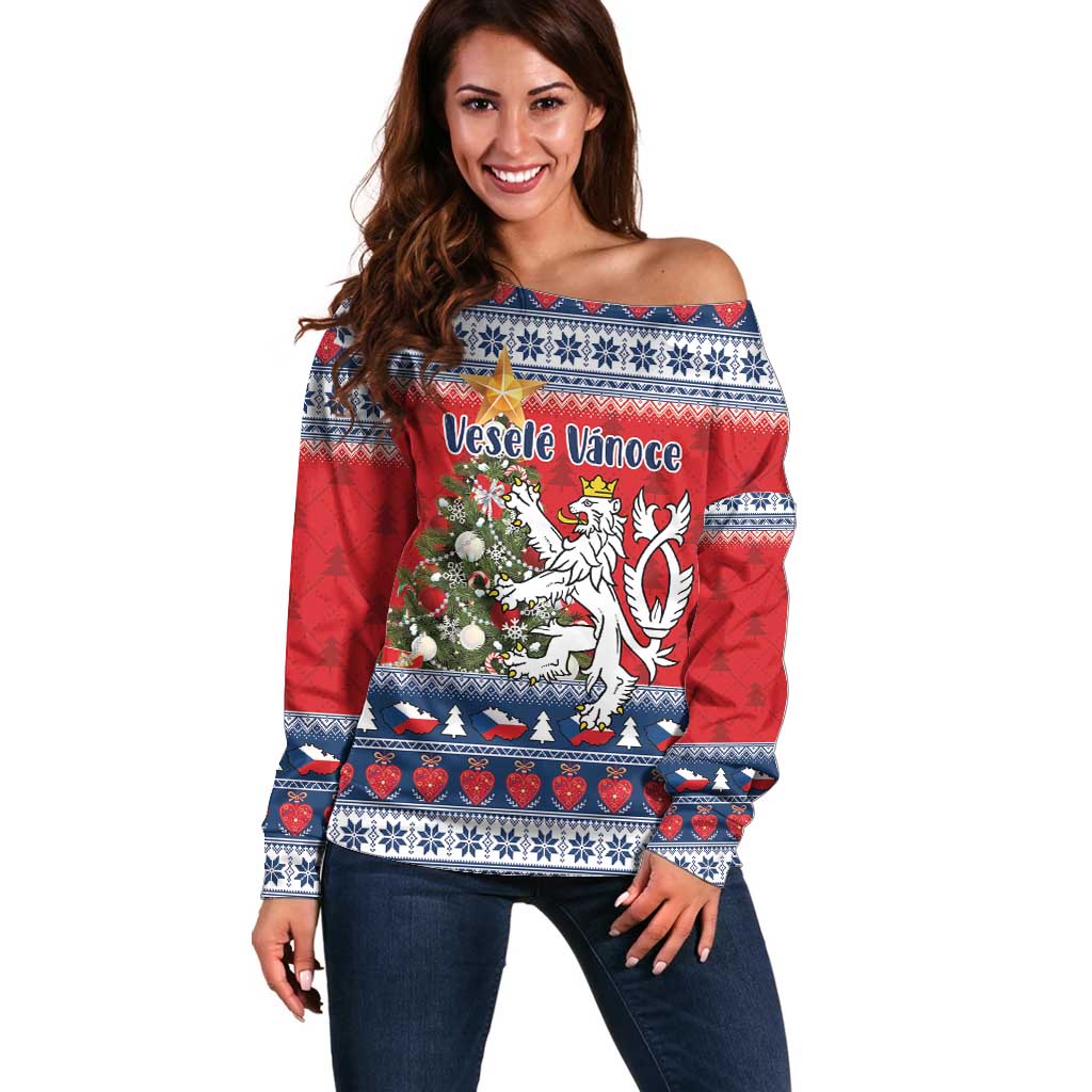 Czech Republic Christmas Personalized Off Shoulder Sweater Vesele Vanoce - Wonder Print Shop