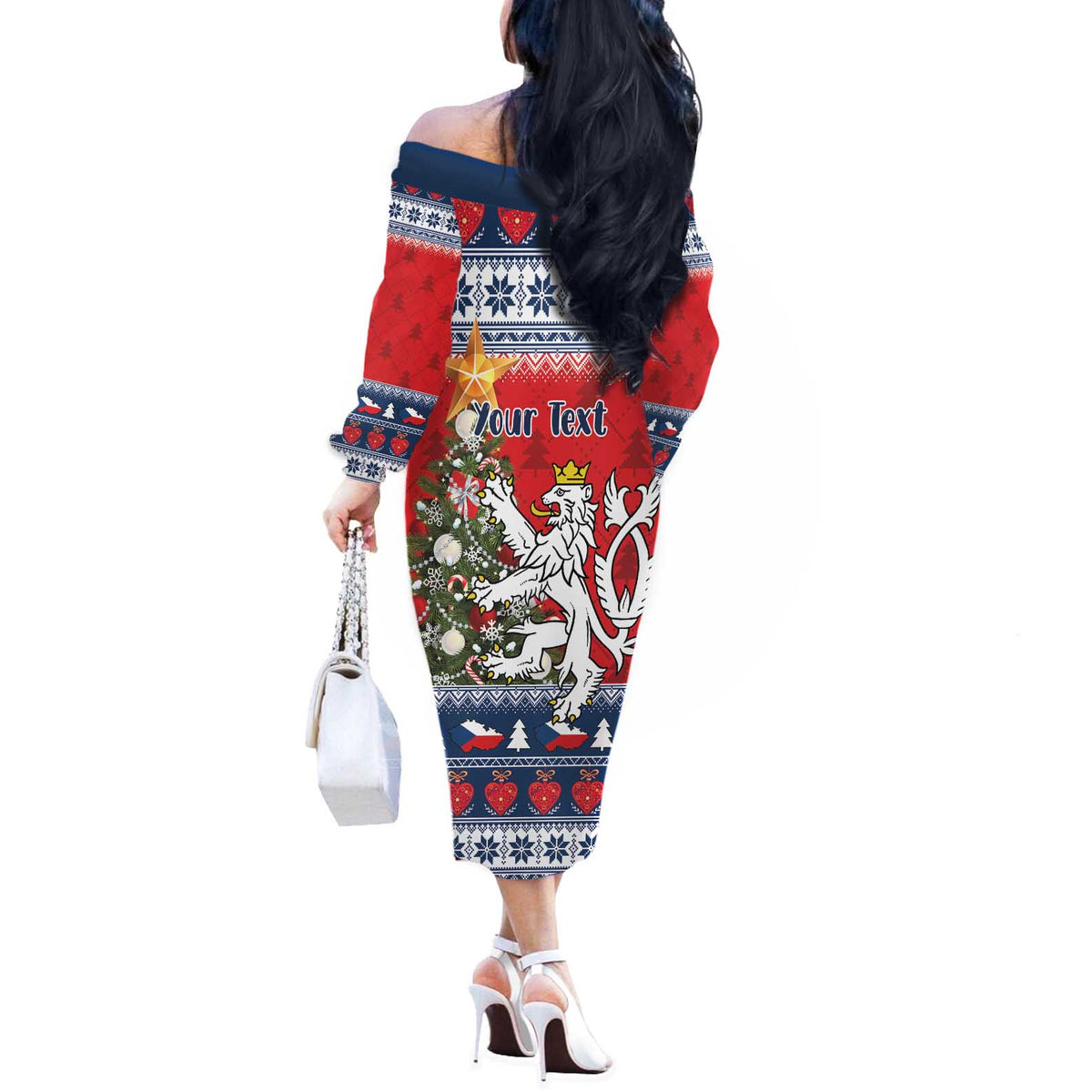 Czech Republic Christmas Personalized Off The Shoulder Long Sleeve Dress Vesele Vanoce - Wonder Print Shop