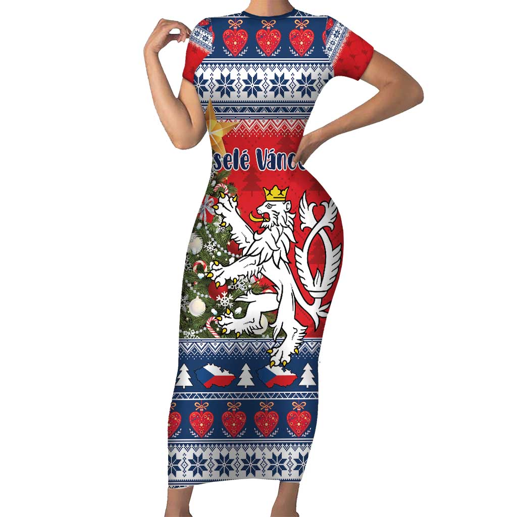 Czech Republic Christmas Personalized Short Sleeve Bodycon Dress Vesele Vanoce - Wonder Print Shop