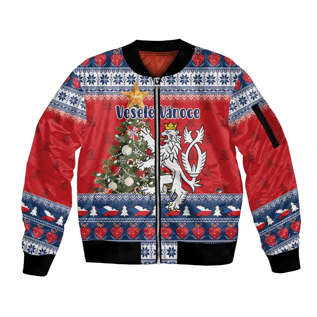 Czech Republic Christmas Personalized Sleeve Zip Bomber Jacket Vesele Vanoce - Wonder Print Shop