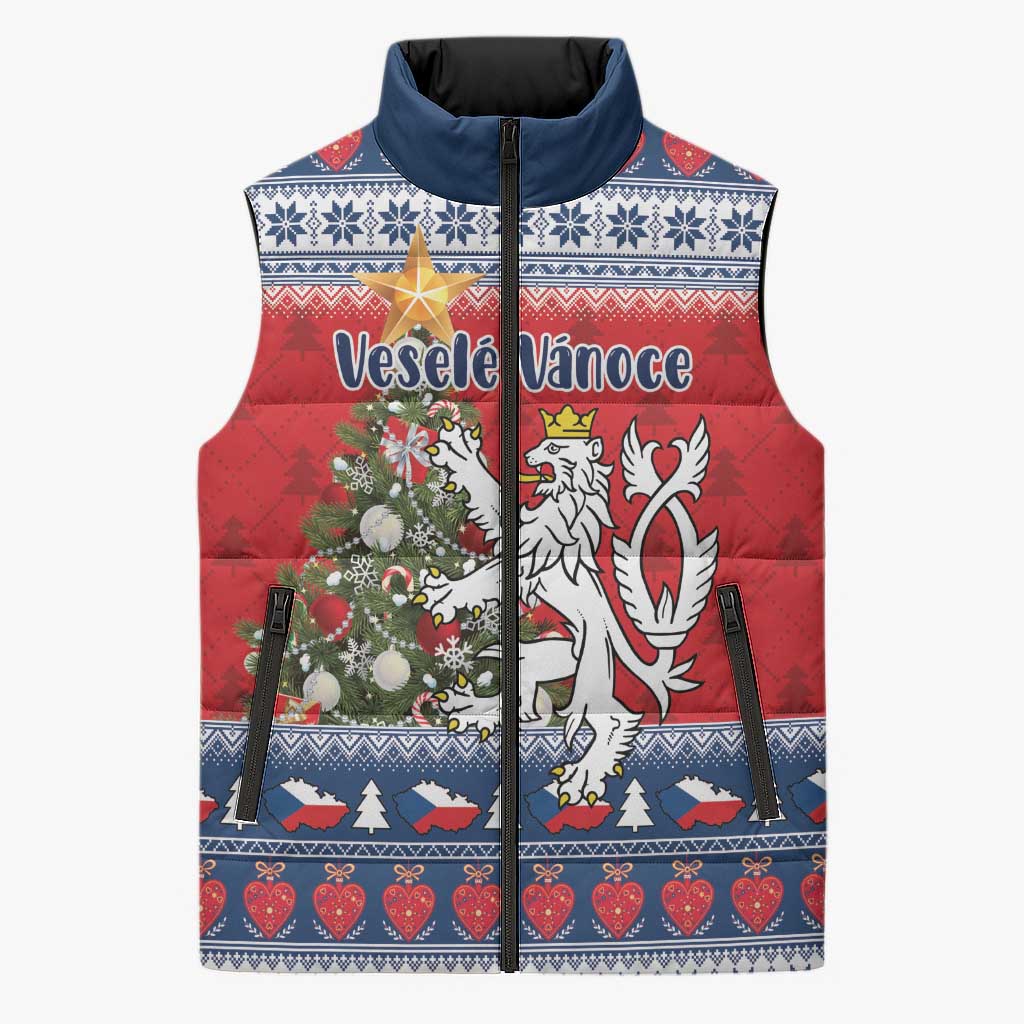Czech Republic Christmas Personalized Sleeveless Puffer Jacket Vesele Vanoce - Wonder Print Shop