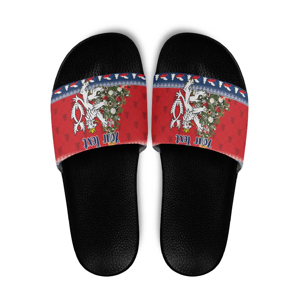 Czech Republic Christmas Personalized Slide Sandals Vesele Vanoce - Wonder Print Shop