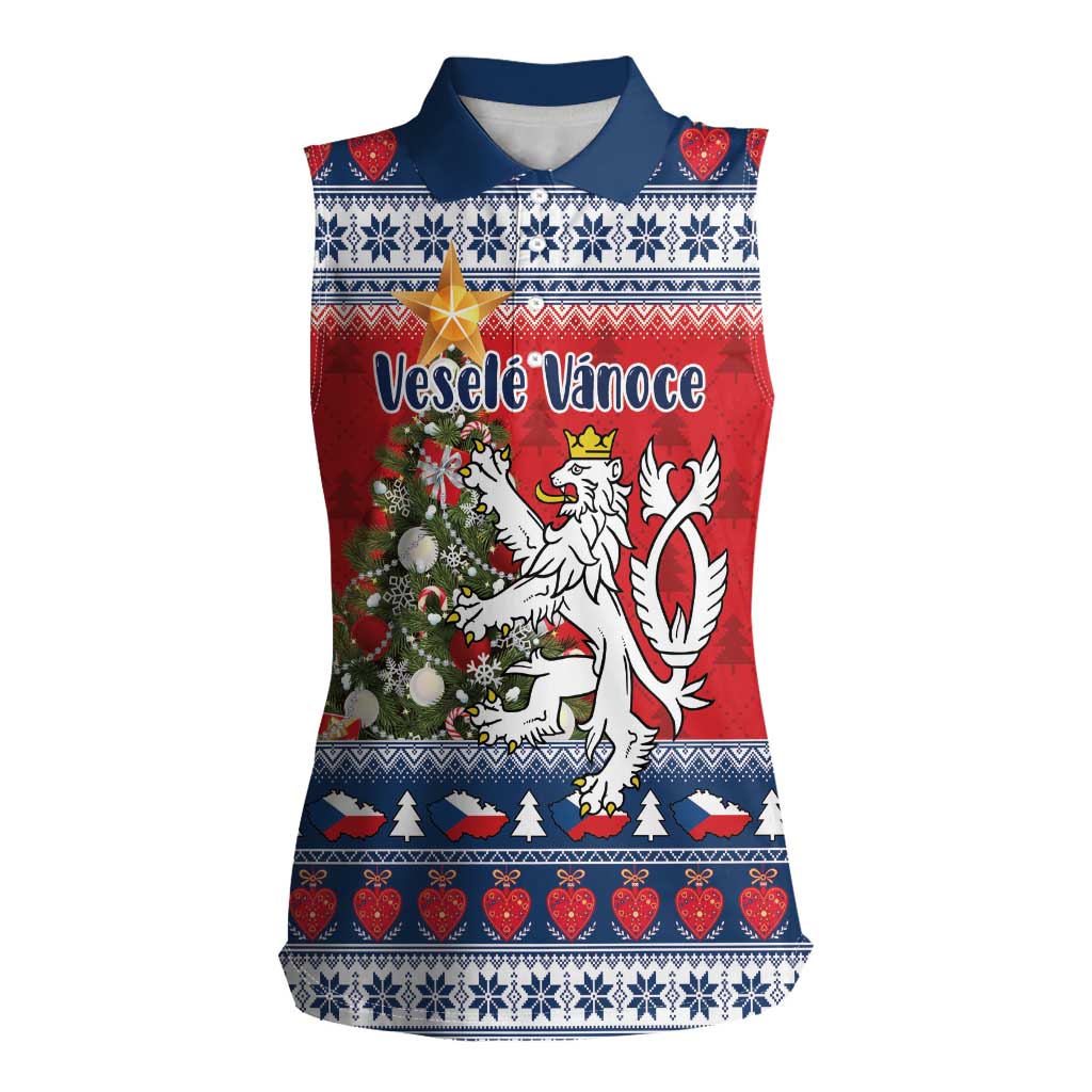 Czech Republic Christmas Personalized Women Sleeveless Polo Shirt Vesele Vanoce - Wonder Print Shop