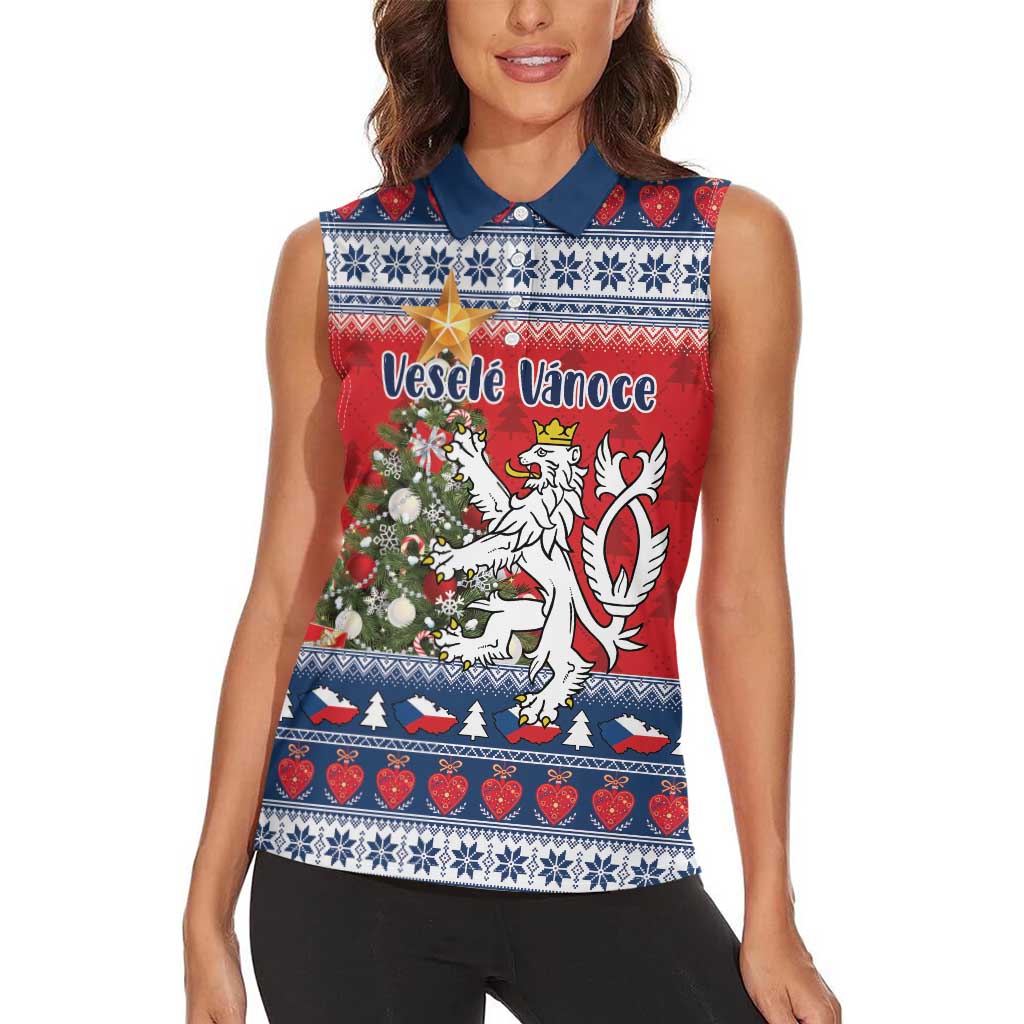 Czech Republic Christmas Personalized Women Sleeveless Polo Shirt Vesele Vanoce - Wonder Print Shop
