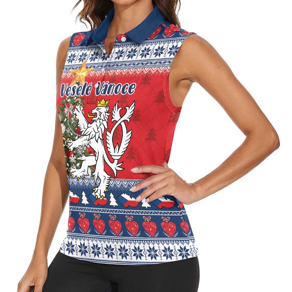 Czech Republic Christmas Personalized Women Sleeveless Polo Shirt Vesele Vanoce - Wonder Print Shop