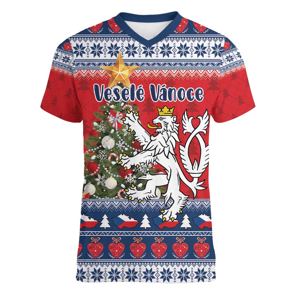 Czech Republic Christmas Personalized Women V-Neck T-Shirt Vesele Vanoce - Wonder Print Shop