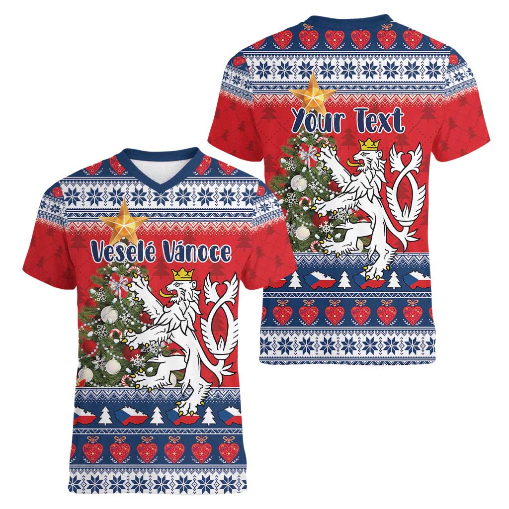 Czech Republic Christmas Personalized Women V-Neck T-Shirt Vesele Vanoce - Wonder Print Shop
