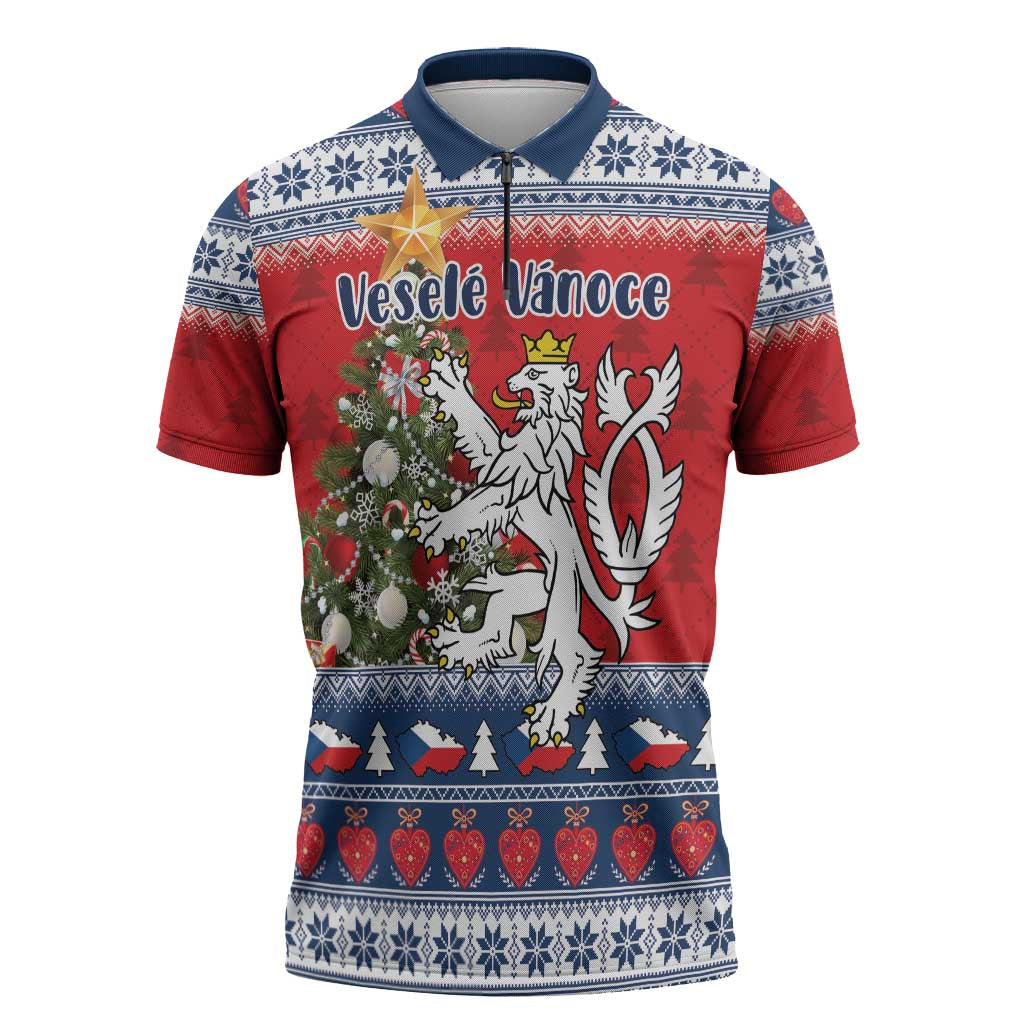 Czech Republic Christmas Personalized Zipper Polo Shirt Vesele Vanoce - Wonder Print Shop