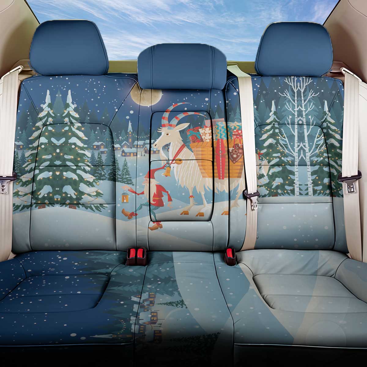 Sweden christmas Back Car Seat Cover Scandinavian Tomte and Yule Goat Christmas - Wonder Print Shop