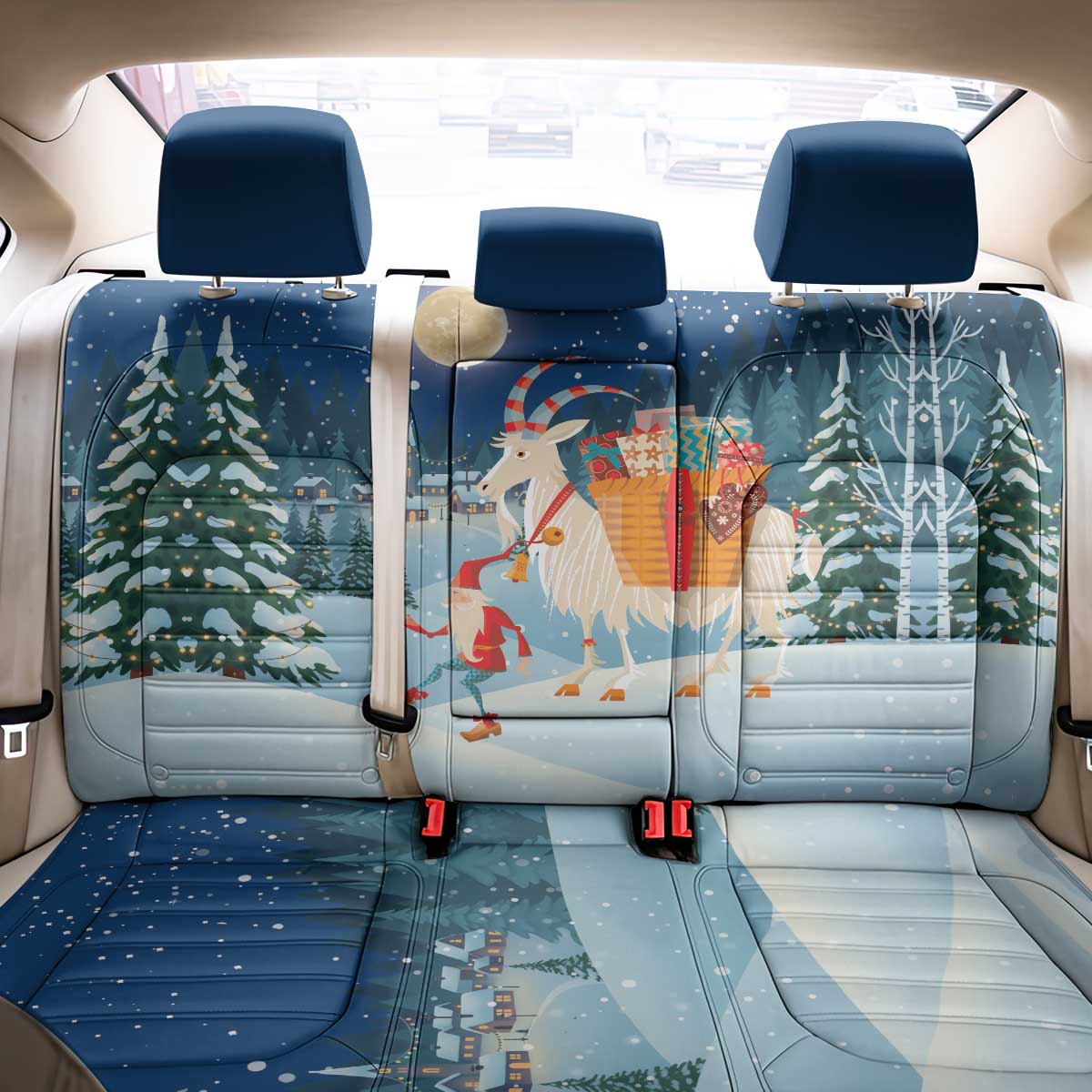 Sweden christmas Back Car Seat Cover Scandinavian Tomte and Yule Goat Christmas - Wonder Print Shop