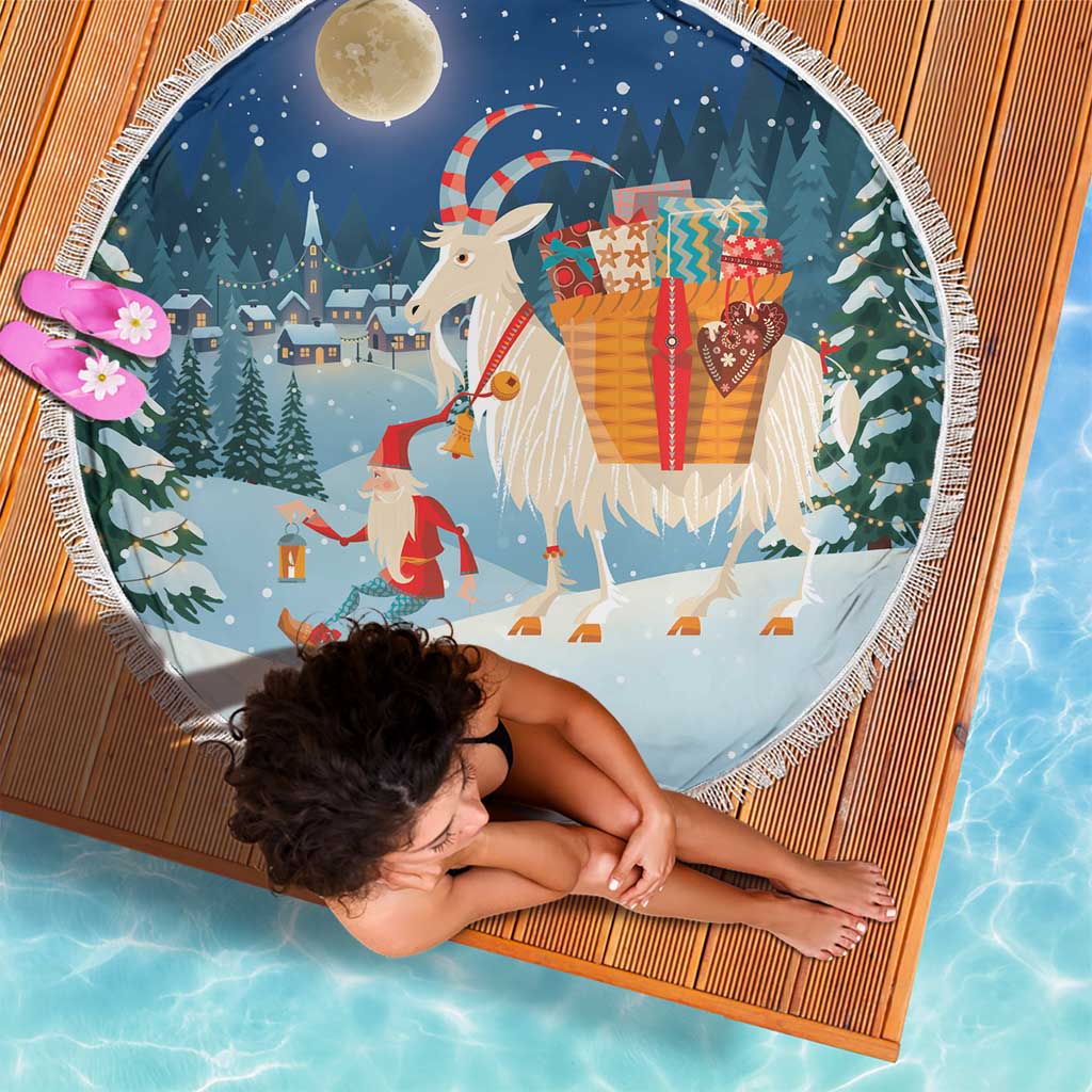 Sweden christmas Beach Blanket Scandinavian Tomte and Yule Goat Christmas - Wonder Print Shop