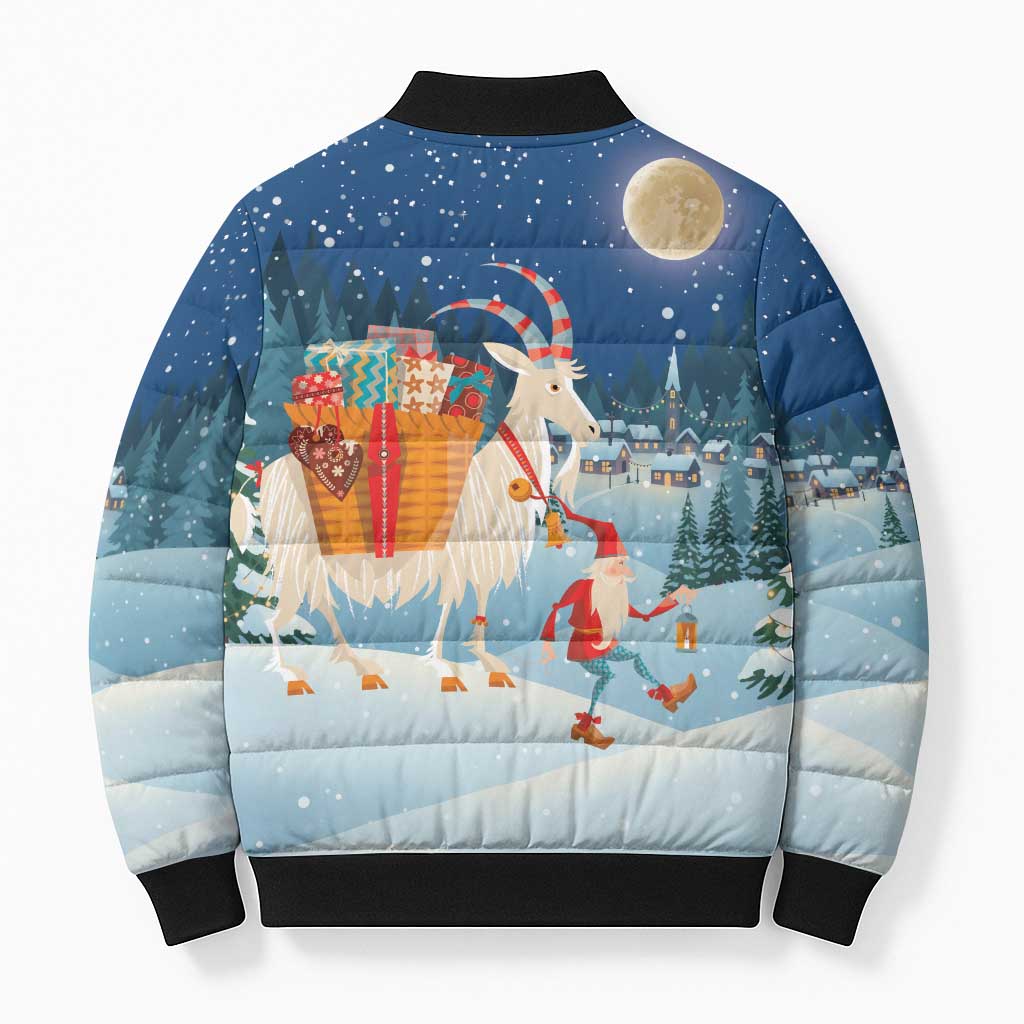 Sweden christmas Bomber Puffer Jacket Scandinavian Tomte and Yule Goat Christmas - Wonder Print Shop