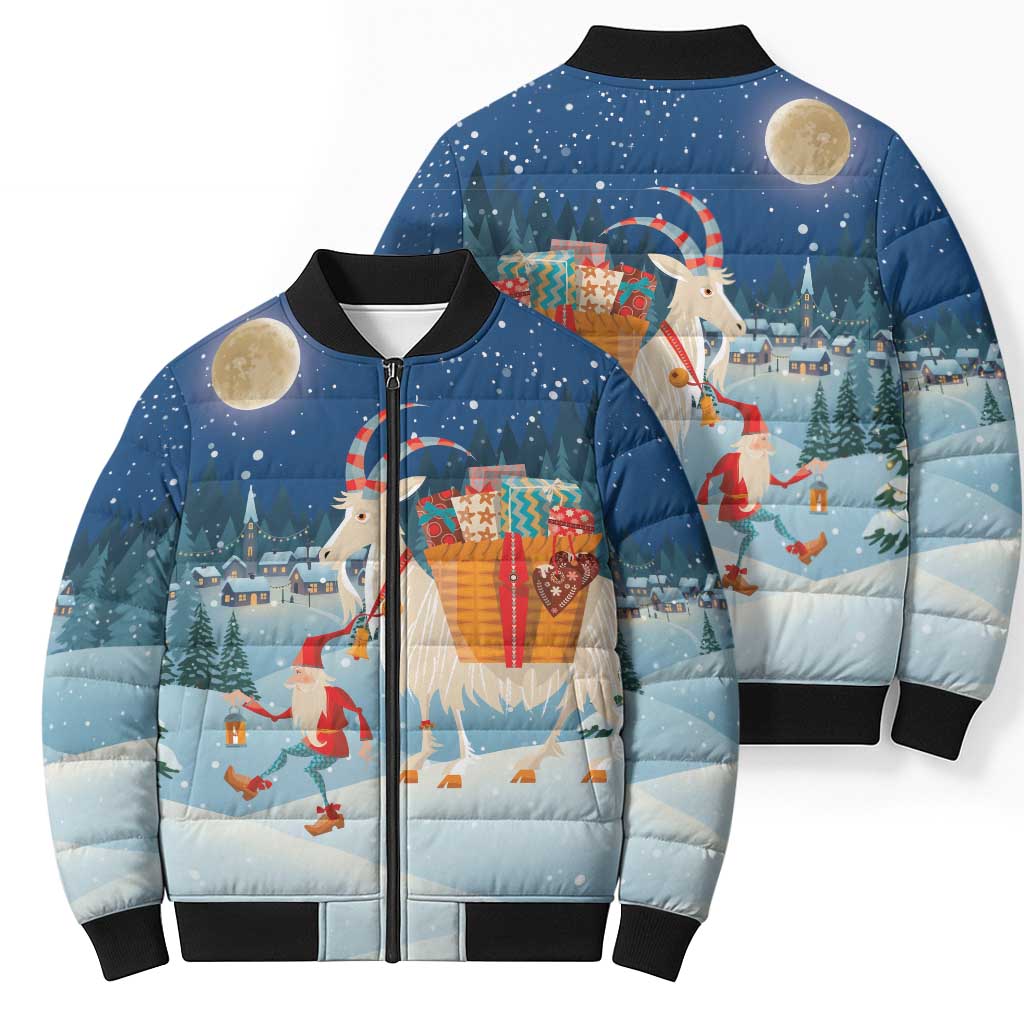 Sweden christmas Bomber Puffer Jacket Scandinavian Tomte and Yule Goat Christmas - Wonder Print Shop