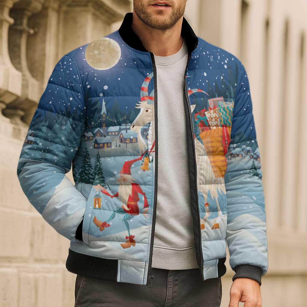 Sweden christmas Bomber Puffer Jacket Scandinavian Tomte and Yule Goat Christmas - Wonder Print Shop