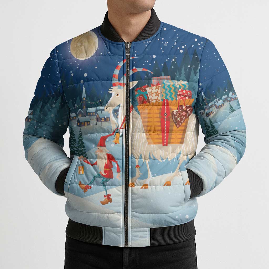 Sweden christmas Bomber Puffer Jacket Scandinavian Tomte and Yule Goat Christmas - Wonder Print Shop