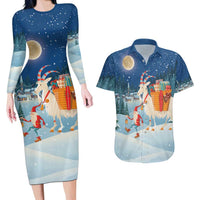 Sweden christmas Couples Matching Long Sleeve Bodycon Dress and Hawaiian Shirt Scandinavian Tomte and Yule Goat Christmas - Wonder Print Shop