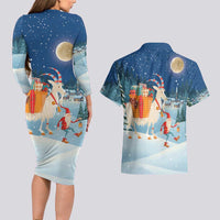 Sweden christmas Couples Matching Long Sleeve Bodycon Dress and Hawaiian Shirt Scandinavian Tomte and Yule Goat Christmas - Wonder Print Shop