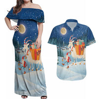 Sweden christmas Couples Matching Off Shoulder Maxi Dress and Hawaiian Shirt Scandinavian Tomte and Yule Goat Christmas - Wonder Print Shop