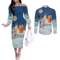 Sweden christmas Couples Matching Off The Shoulder Long Sleeve Dress and Long Sleeve Button Shirt Scandinavian Tomte and Yule Goat Christmas - Wonder Print Shop