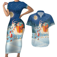 Sweden christmas Couples Matching Short Sleeve Bodycon Dress and Hawaiian Shirt Scandinavian Tomte and Yule Goat Christmas - Wonder Print Shop