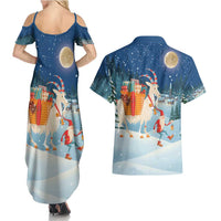 Sweden christmas Couples Matching Summer Maxi Dress and Hawaiian Shirt Scandinavian Tomte and Yule Goat Christmas - Wonder Print Shop