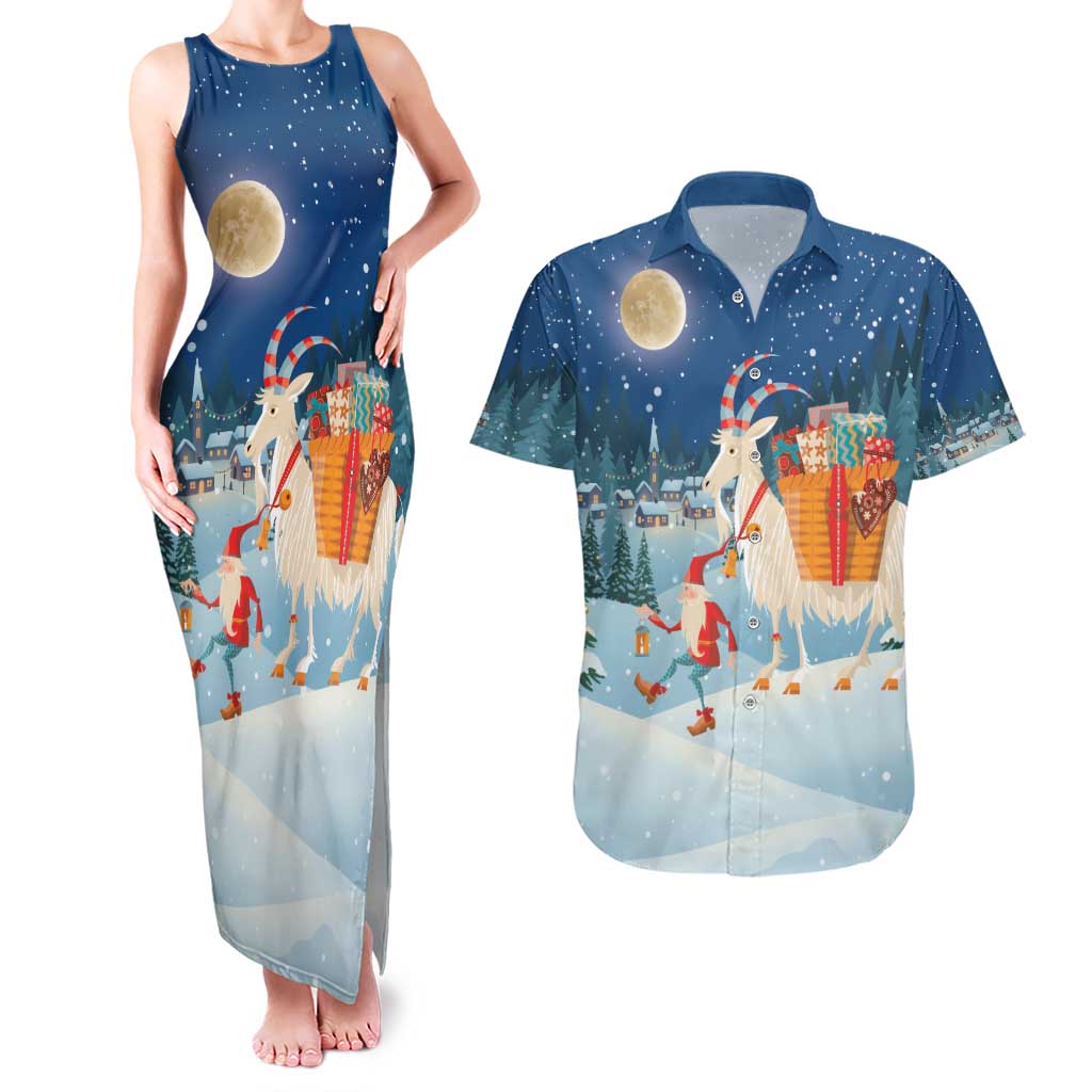 Sweden christmas Couples Matching Tank Maxi Dress and Hawaiian Shirt Scandinavian Tomte and Yule Goat Christmas - Wonder Print Shop