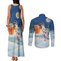 Sweden christmas Couples Matching Tank Maxi Dress and Long Sleeve Button Shirt Scandinavian Tomte and Yule Goat Christmas - Wonder Print Shop