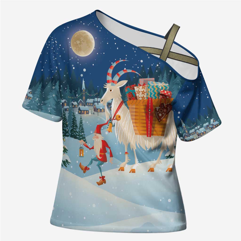 Sweden christmas Cross Shoulder Shirt Scandinavian Tomte and Yule Goat Christmas - Wonder Print Shop