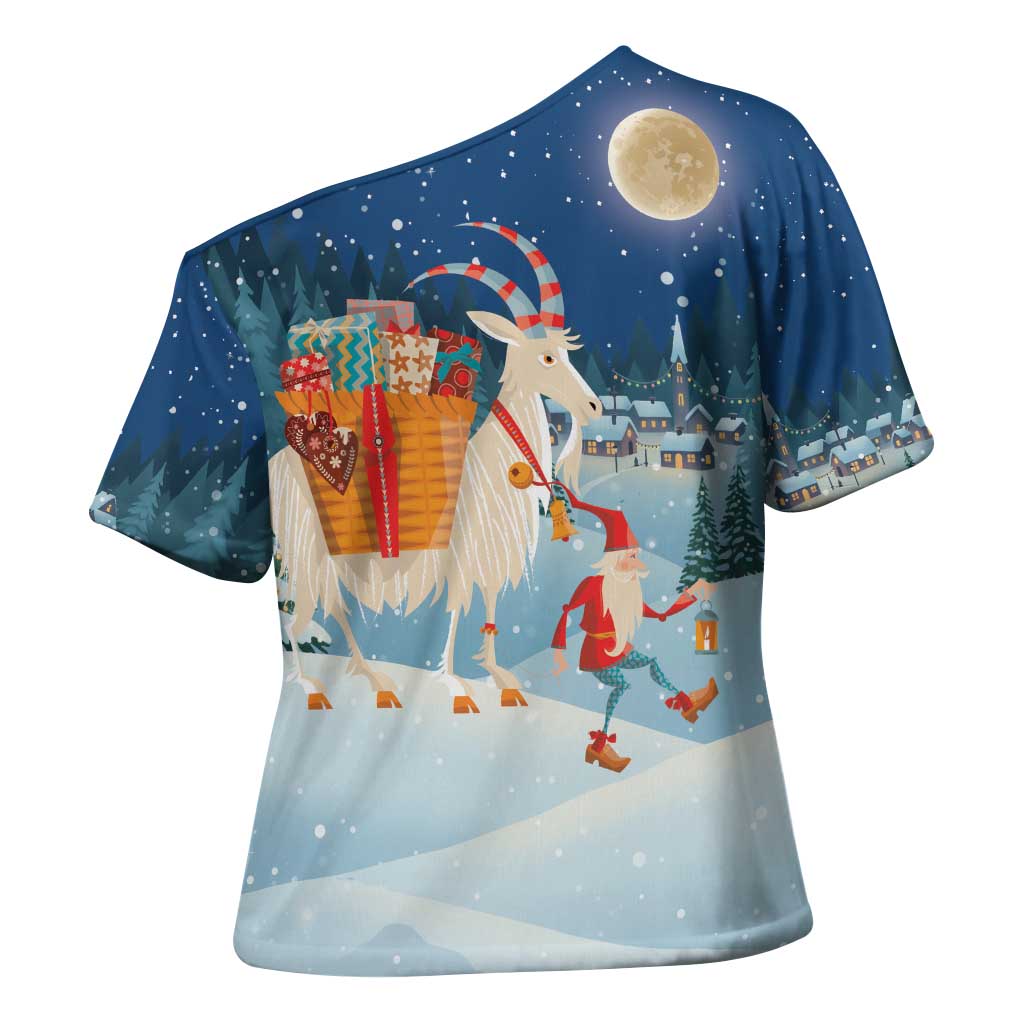 Sweden christmas Cross Shoulder Shirt Scandinavian Tomte and Yule Goat Christmas - Wonder Print Shop