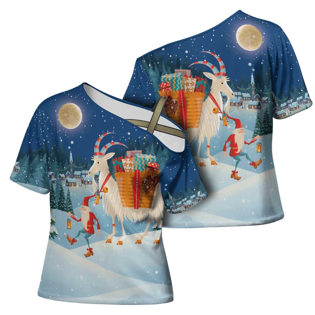 Sweden christmas Cross Shoulder Shirt Scandinavian Tomte and Yule Goat Christmas - Wonder Print Shop