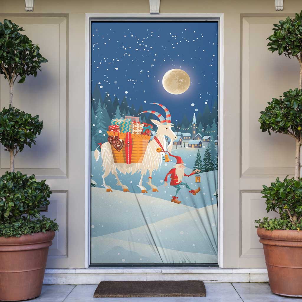 Sweden christmas Door Cover Scandinavian Tomte and Yule Goat Christmas - Wonder Print Shop