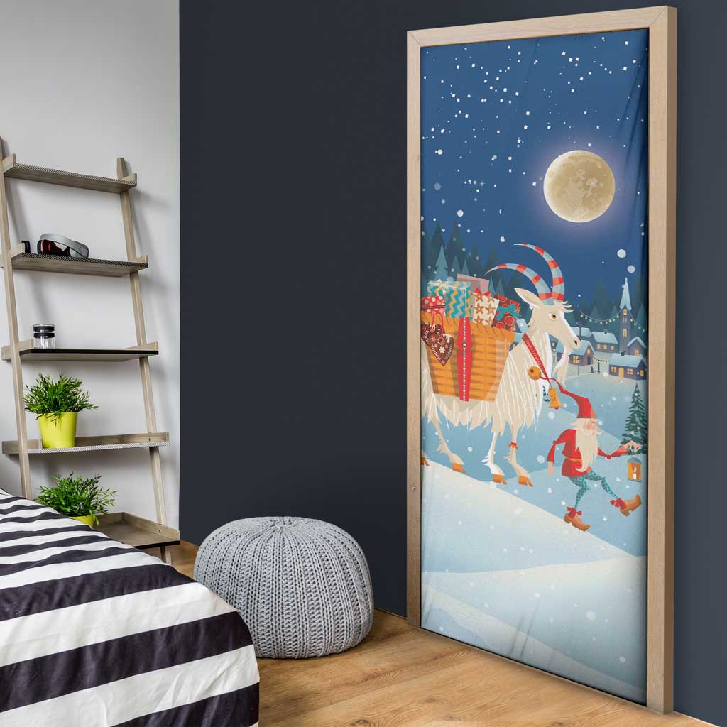 Sweden christmas Door Cover Scandinavian Tomte and Yule Goat Christmas - Wonder Print Shop