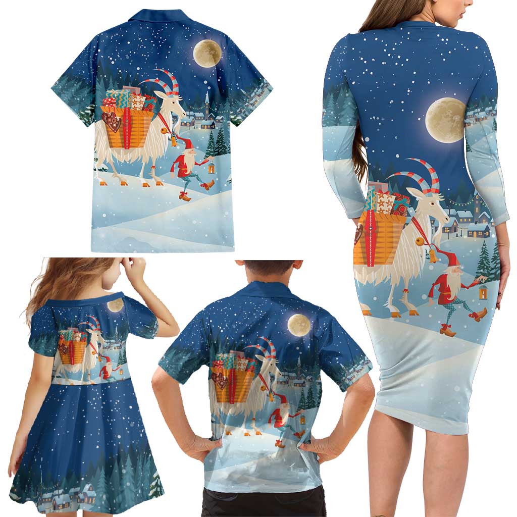 Sweden christmas Family Matching Long Sleeve Bodycon Dress and Hawaiian Shirt Scandinavian Tomte and Yule Goat Christmas - Wonder Print Shop
