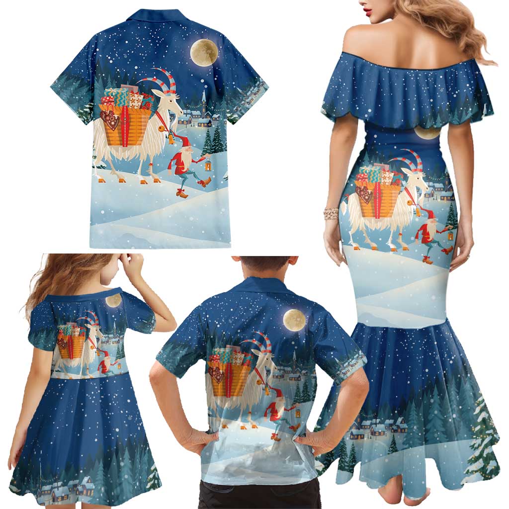 Sweden christmas Family Matching Mermaid Dress and Hawaiian Shirt Scandinavian Tomte and Yule Goat Christmas - Wonder Print Shop