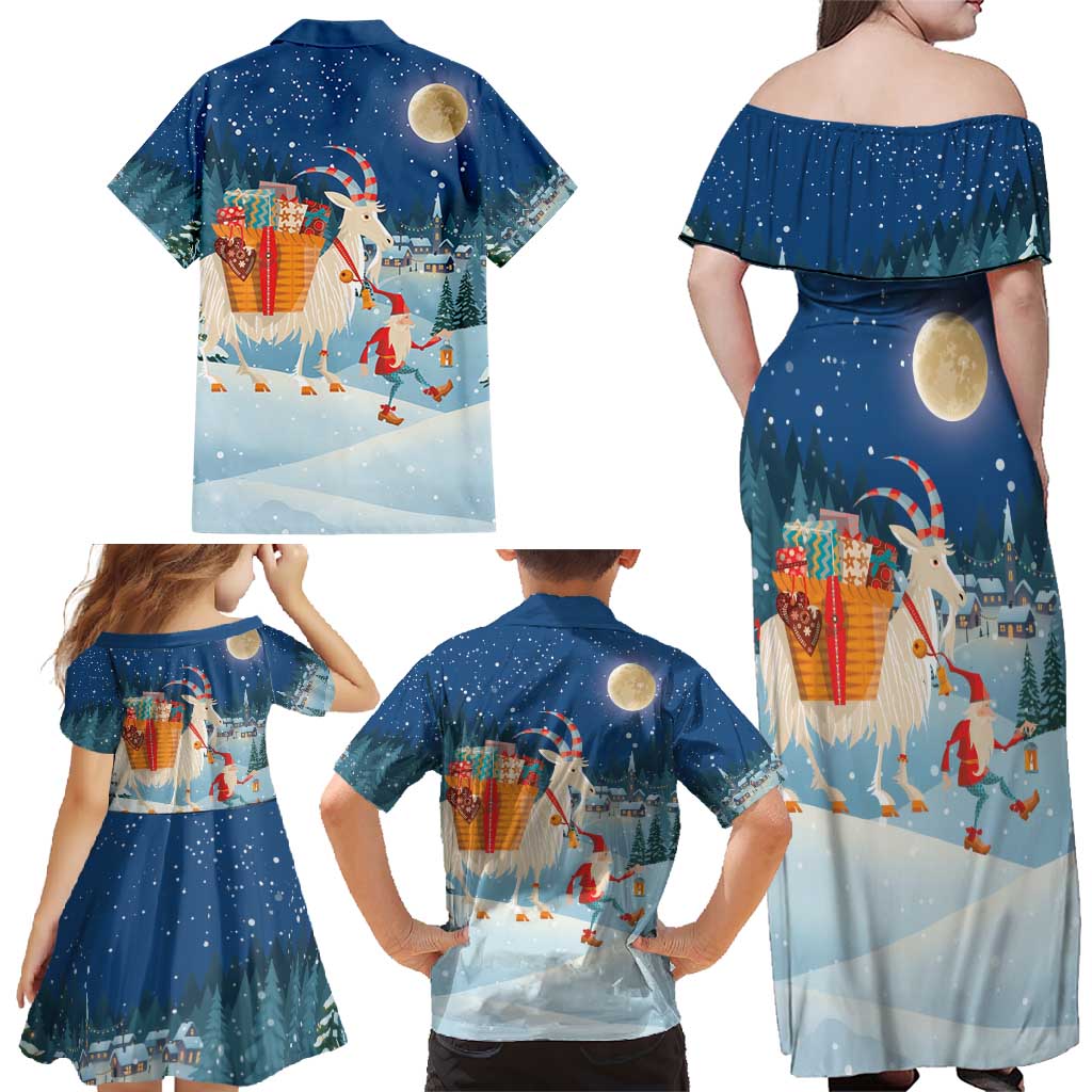 Sweden christmas Family Matching Off Shoulder Maxi Dress and Hawaiian Shirt Scandinavian Tomte and Yule Goat Christmas - Wonder Print Shop