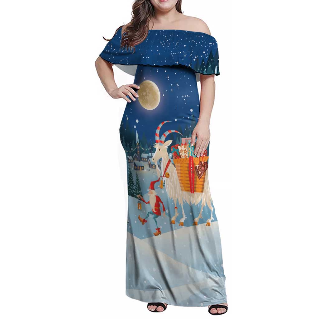 Sweden christmas Family Matching Off Shoulder Maxi Dress and Hawaiian Shirt Scandinavian Tomte and Yule Goat Christmas - Wonder Print Shop