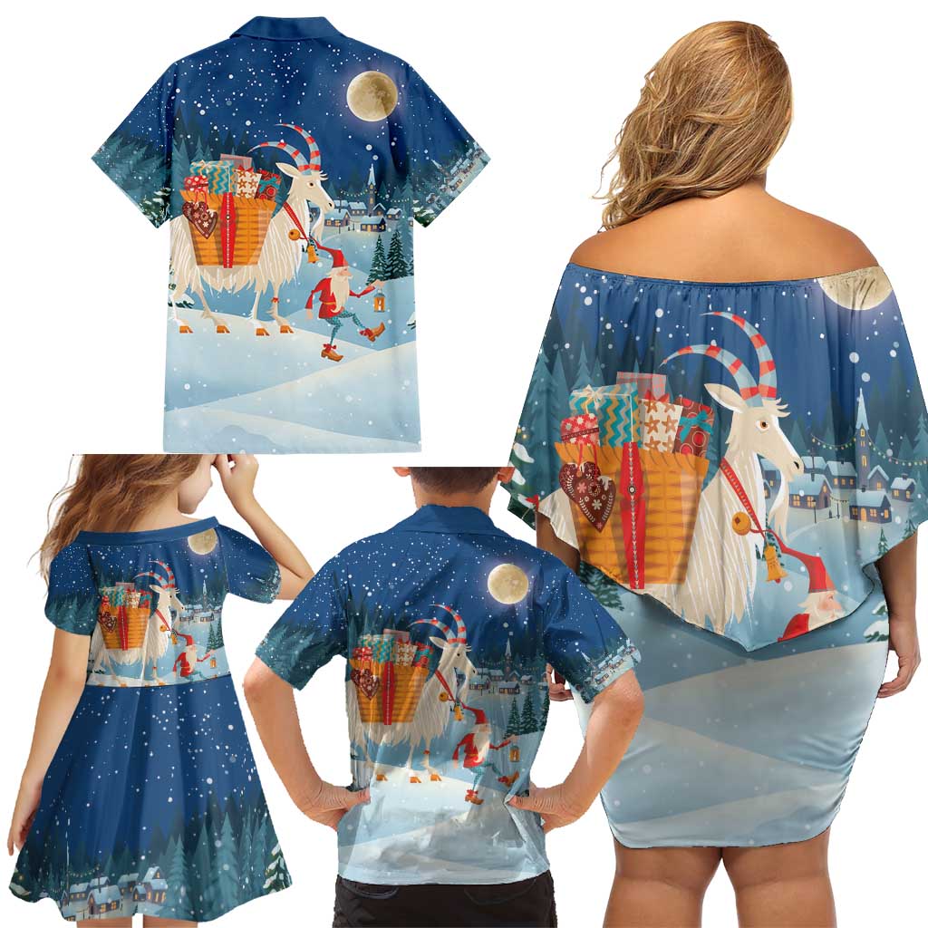 Sweden christmas Family Matching Off Shoulder Short Dress and Hawaiian Shirt Scandinavian Tomte and Yule Goat Christmas - Wonder Print Shop