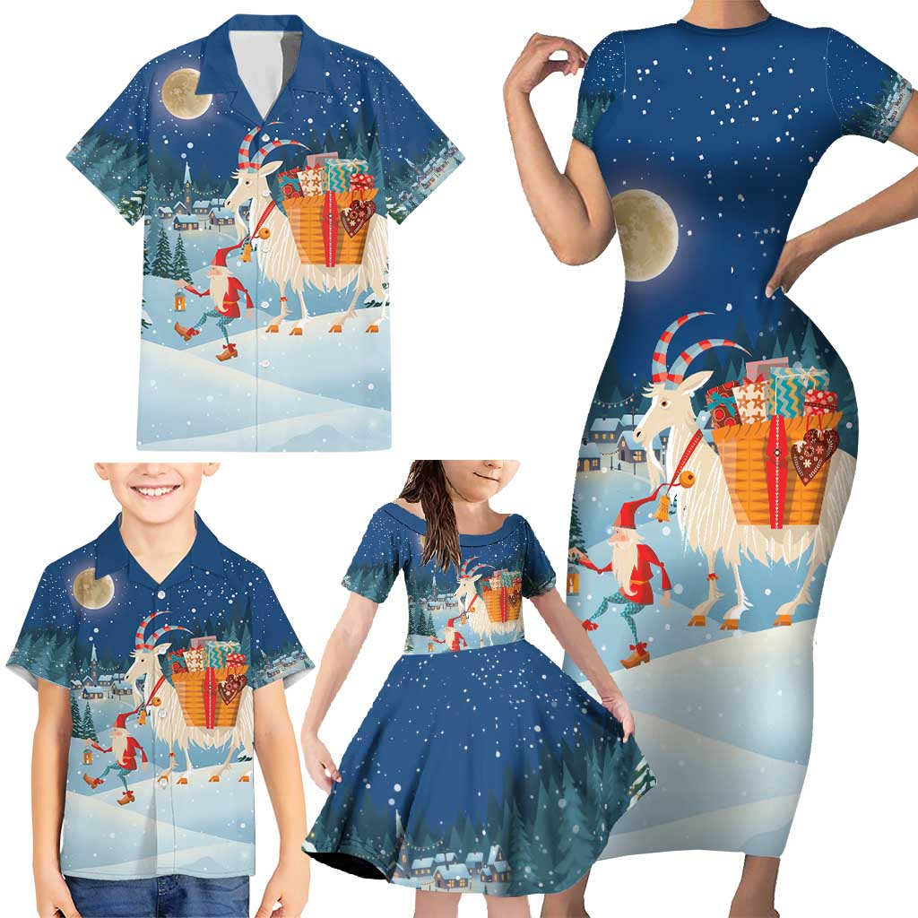Sweden christmas Family Matching Short Sleeve Bodycon Dress and Hawaiian Shirt Scandinavian Tomte and Yule Goat Christmas - Wonder Print Shop