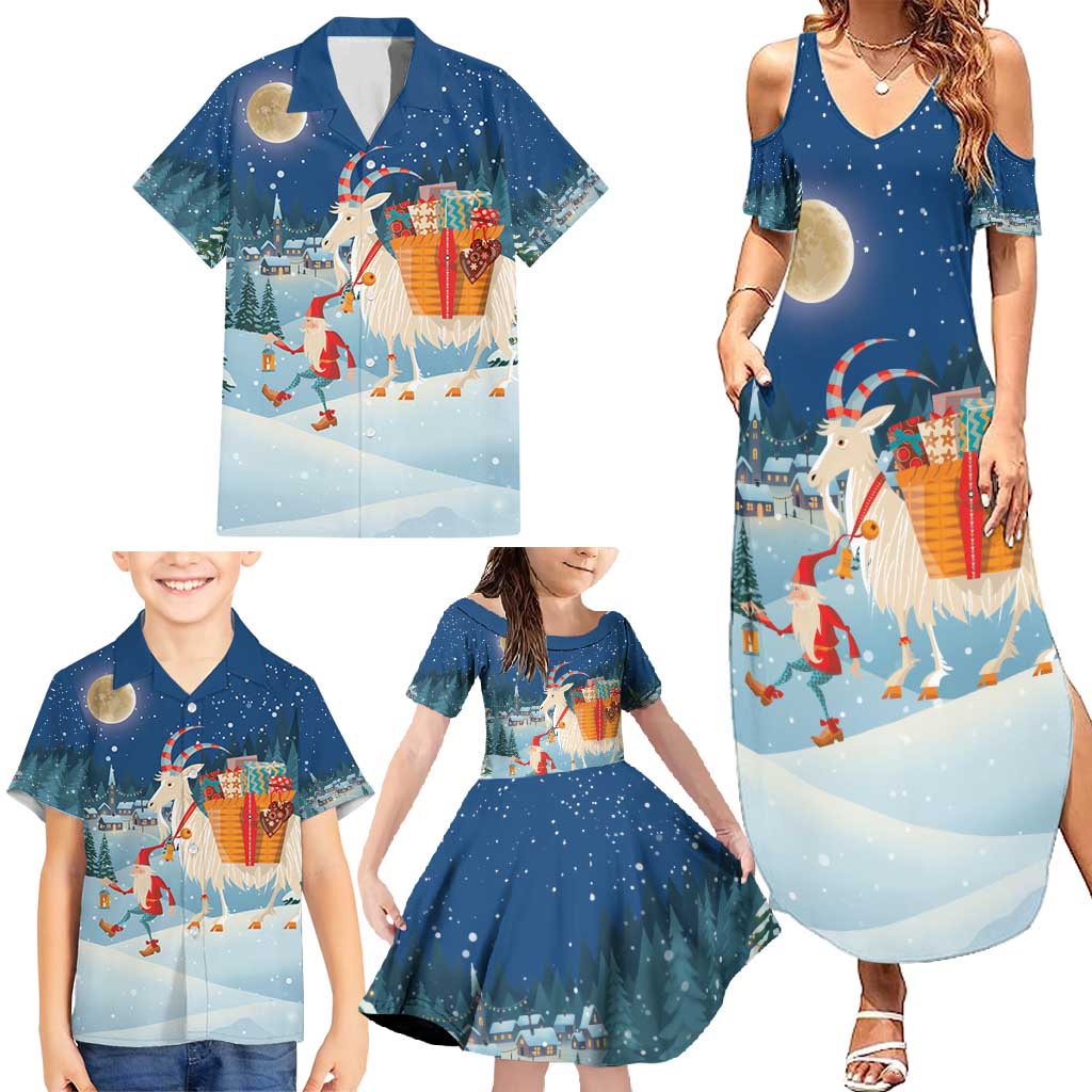 Sweden christmas Family Matching Summer Maxi Dress and Hawaiian Shirt Scandinavian Tomte and Yule Goat Christmas - Wonder Print Shop