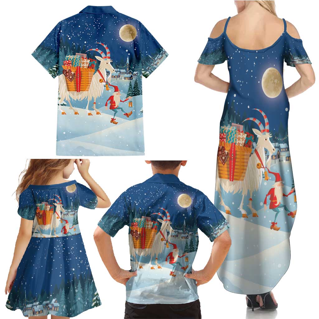Sweden christmas Family Matching Summer Maxi Dress and Hawaiian Shirt Scandinavian Tomte and Yule Goat Christmas - Wonder Print Shop