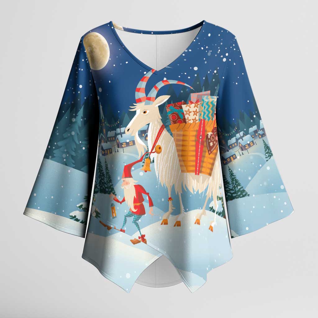 Sweden christmas Kimono Sleeve Blouse Scandinavian Tomte and Yule Goat Christmas - Wonder Print Shop