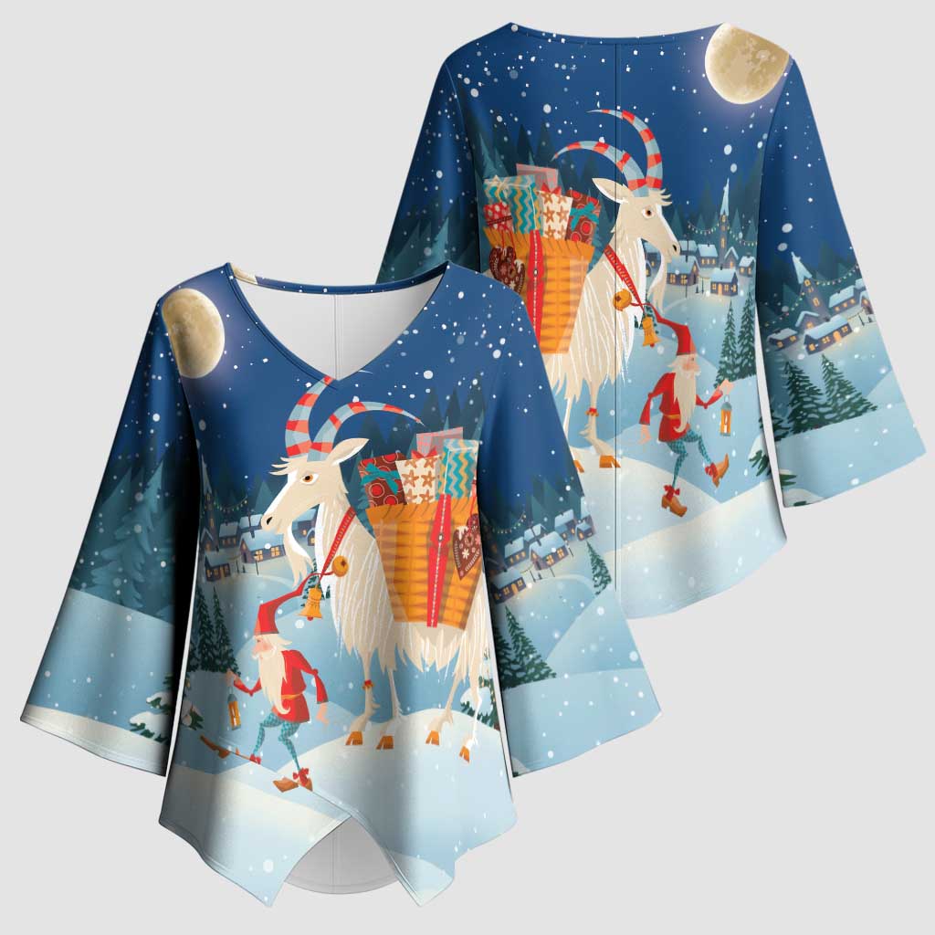 Sweden christmas Kimono Sleeve Blouse Scandinavian Tomte and Yule Goat Christmas - Wonder Print Shop